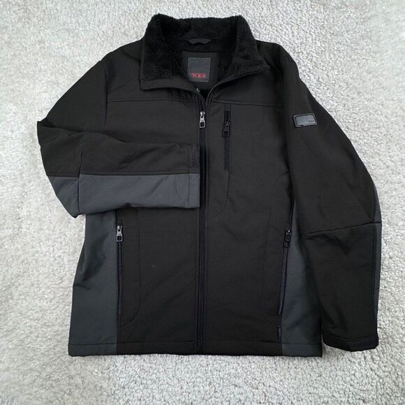 TUMI Soft Shell Fleece Lined Jacket Black Gray - Picture 2 of 10